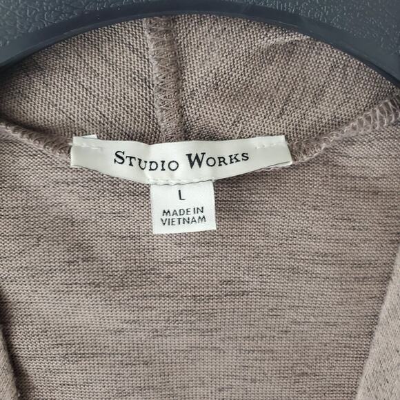 Studio Works Cardigan Sweater Women's Large Brown Office Open Front Soft Cozy - Picture 10 of 10